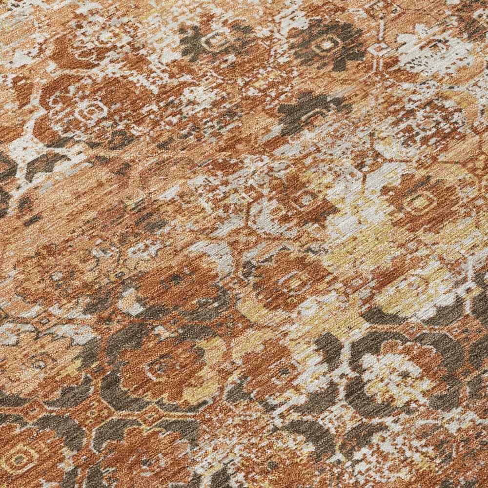 8' Orange And Rust Round Floral Medallion Washable Indoor Outdoor Area Rug — view 3