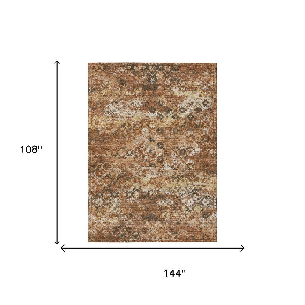 9' X 12' Orange And Rust Floral Medallion Washable Indoor Outdoor Area Rug — view 4