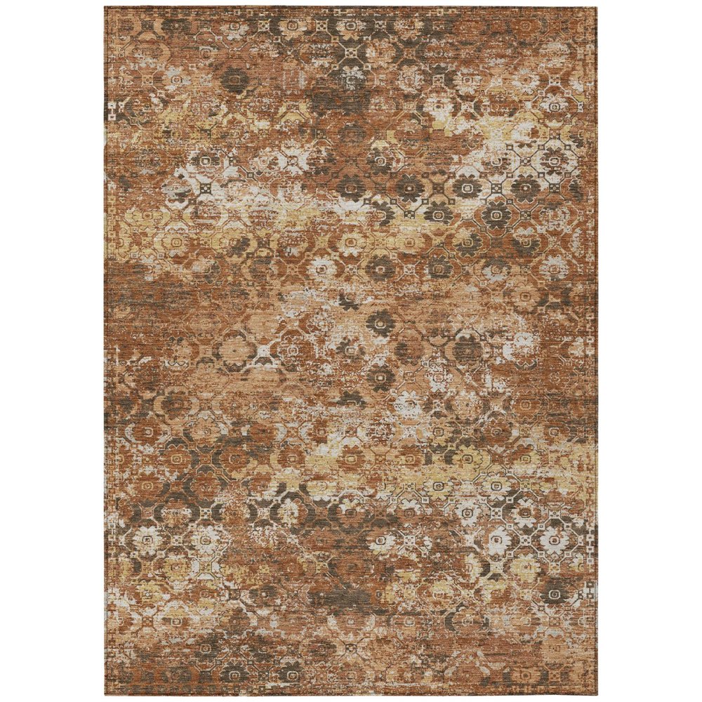 9' X 12' Orange And Rust Floral Medallion Washable Indoor Outdoor Area Rug — view 1