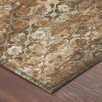 9' X 12' Orange And Rust Floral Medallion Washable Indoor Outdoor Area Rug HomeRoots
