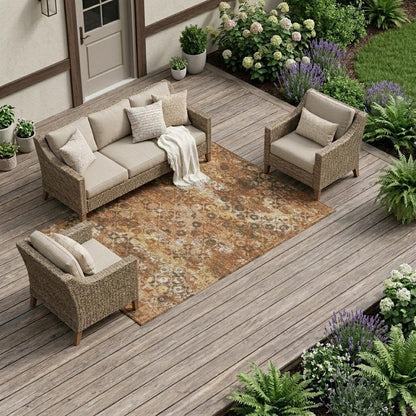 9' X 12' Orange And Rust Floral Medallion Washable Indoor Outdoor Area Rug HomeRoots