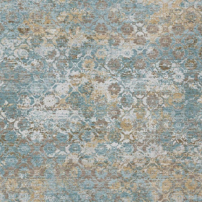 3' X 5' Teal Blue And Pewter Floral Medallion Washable Indoor Outdoor Area Rug