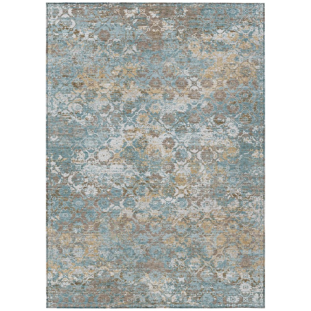 3' X 5' Teal Blue And Pewter Floral Medallion Washable Indoor Outdoor Area Rug HomeRoots