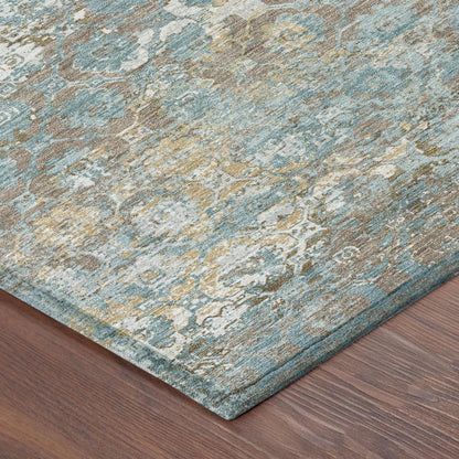 3' X 5' Teal Blue And Pewter Floral Medallion Washable Indoor Outdoor Area Rug HomeRoots