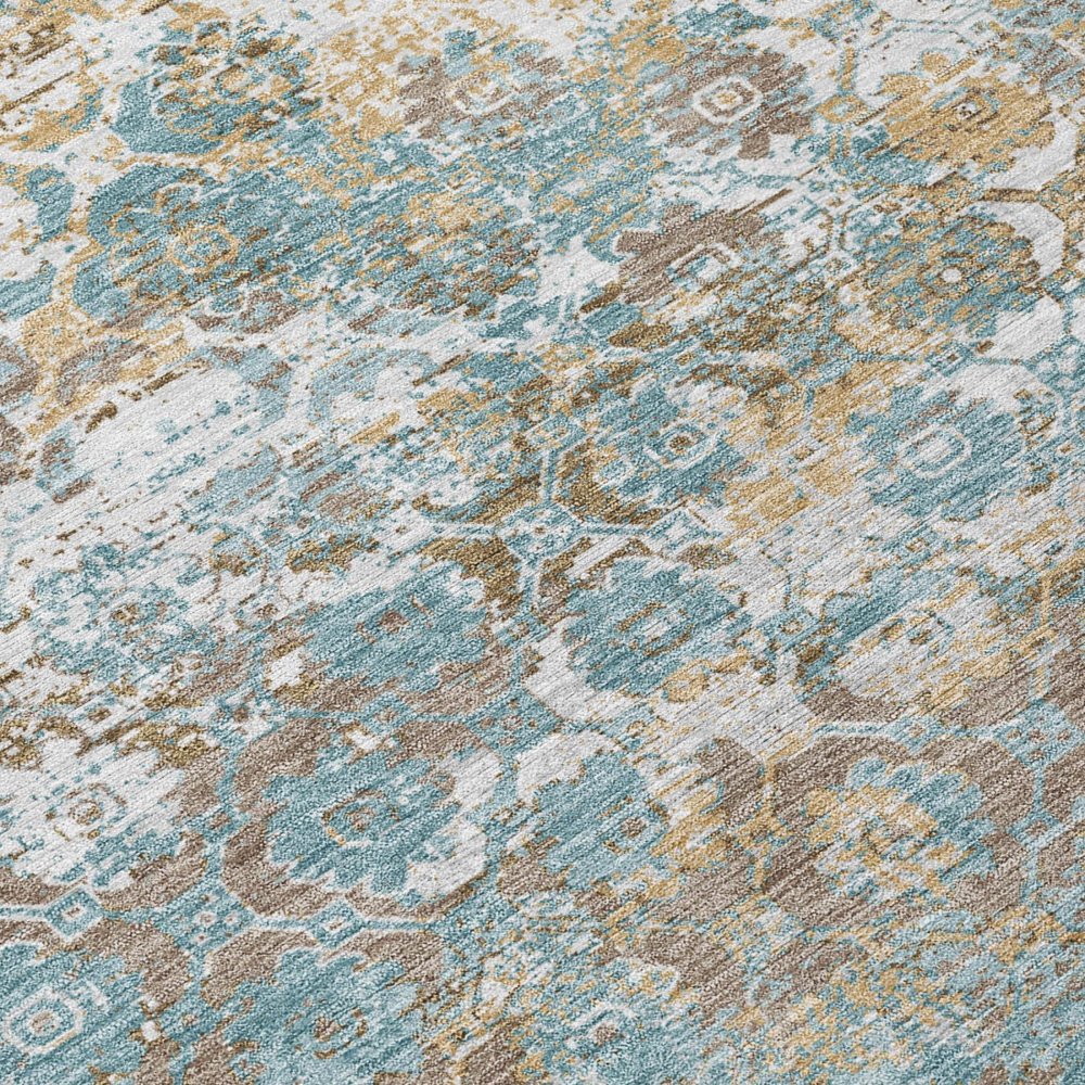 3' X 5' Teal Blue And Pewter Floral Medallion Washable Indoor Outdoor Area Rug — view 3