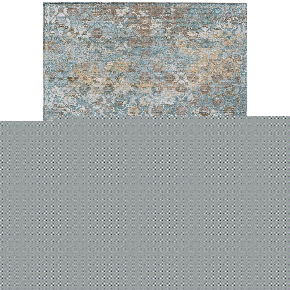 5' X 8' Teal Blue And Pewter Floral Medallion Washable Indoor Outdoor Area Rug HomeRoots