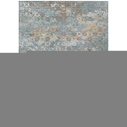 5' X 8' Teal Blue And Pewter Floral Medallion Washable Indoor Outdoor Area Rug HomeRoots