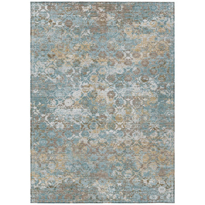 5' X 8' Teal Blue And Pewter Floral Medallion Washable Indoor Outdoor Area Rug HomeRoots