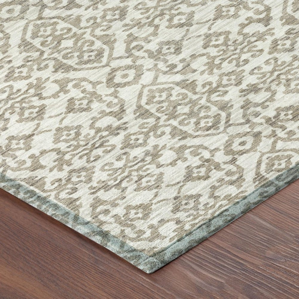 8' Ivory And Beige Round Damask Washable Indoor Outdoor Area Rug HomeRoots