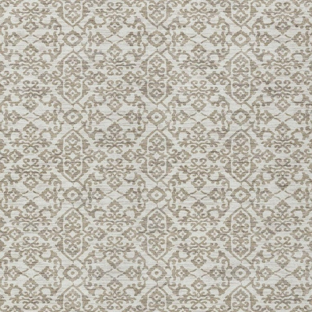 10' X 14' Ivory And Beige Damask Washable Indoor Outdoor Area Rug