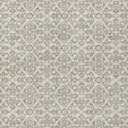 10' X 14' Ivory And Beige Damask Washable Indoor Outdoor Area Rug