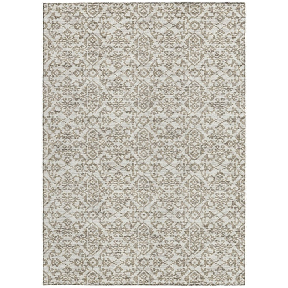10' X 14' Ivory And Beige Damask Washable Indoor Outdoor Area Rug — view 8