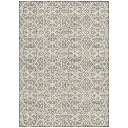 10' X 14' Ivory And Beige Damask Washable Indoor Outdoor Area Rug