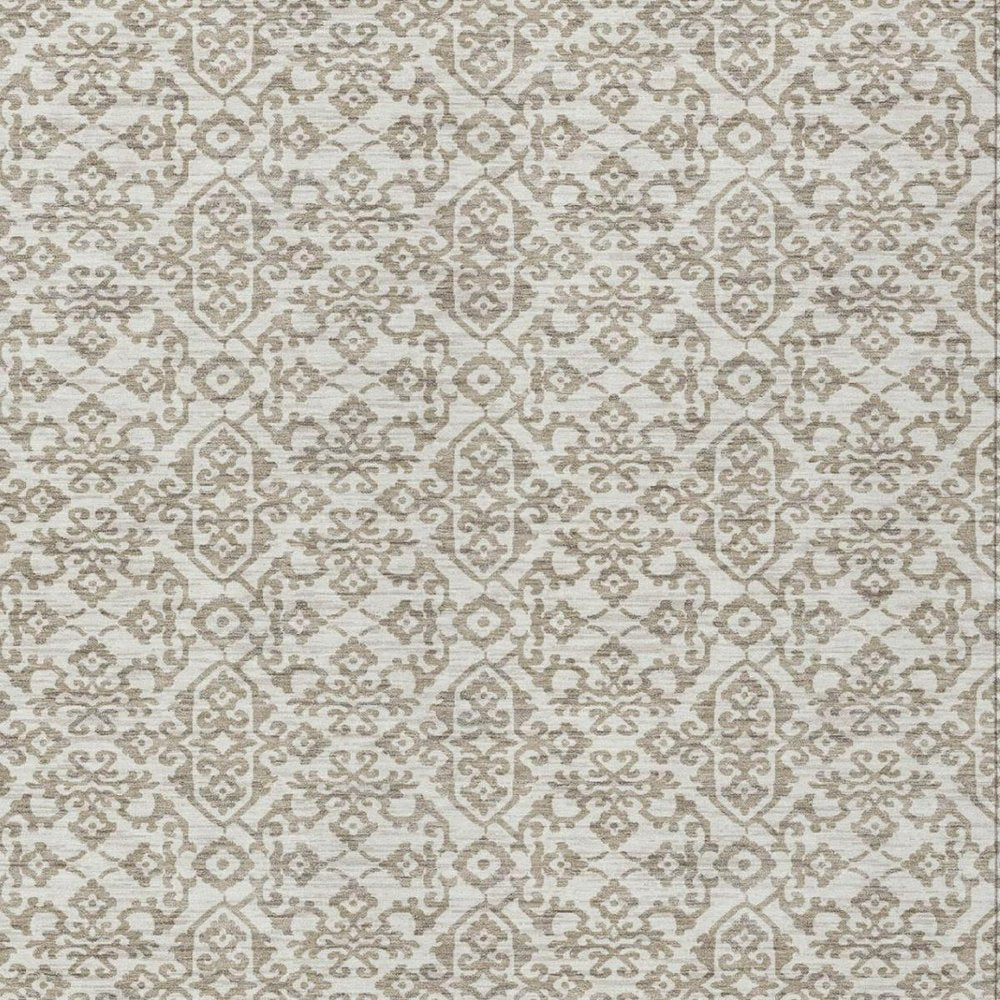 10' X 14' Ivory And Beige Damask Washable Indoor Outdoor Area Rug