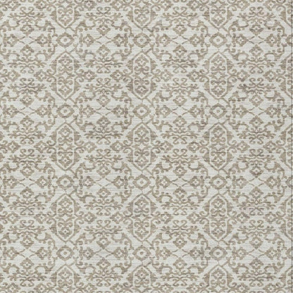 10' X 14' Ivory And Beige Damask Washable Indoor Outdoor Area Rug