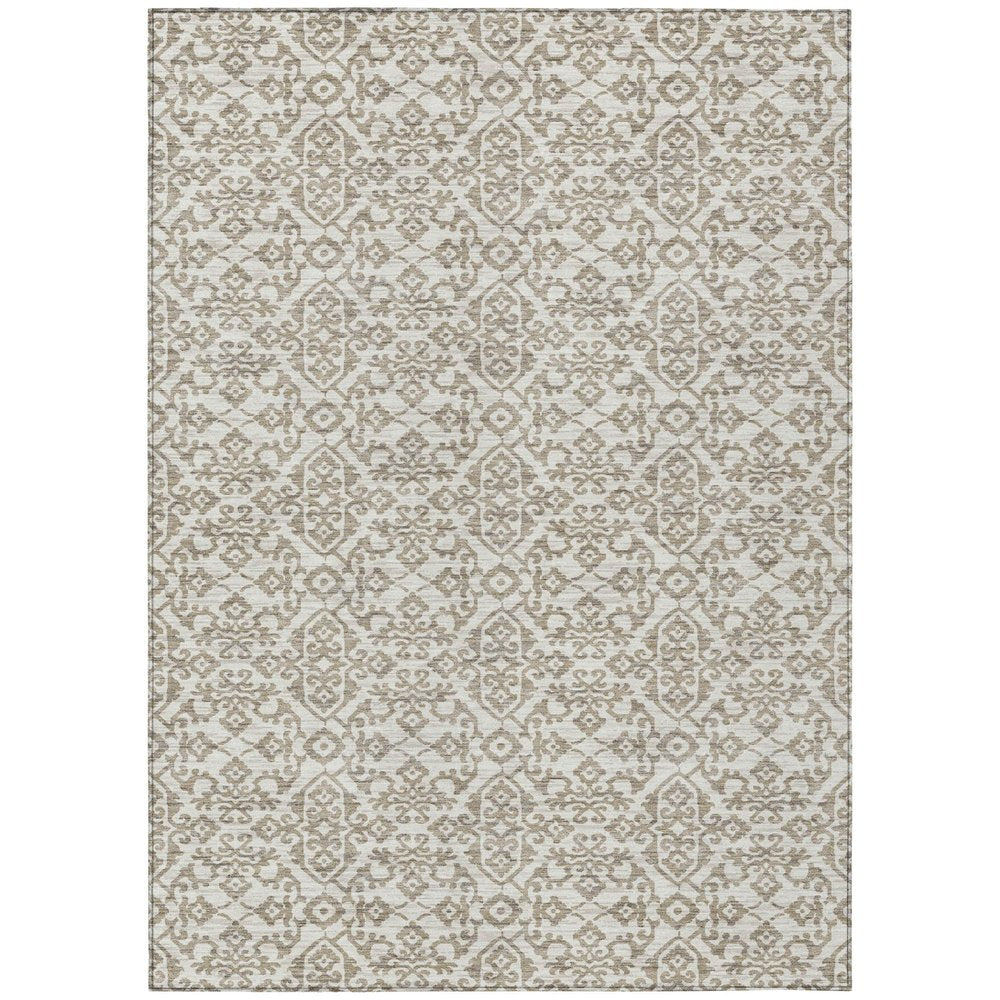 10' X 14' Ivory And Beige Damask Washable Indoor Outdoor Area Rug — view 1