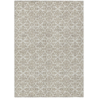 10' X 14' Ivory And Beige Damask Washable Indoor Outdoor Area Rug