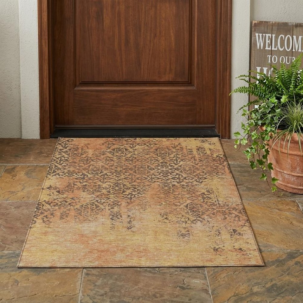 3' X 5' Copper And Orange Abstract Washable Indoor Outdoor Area Rug — view 5