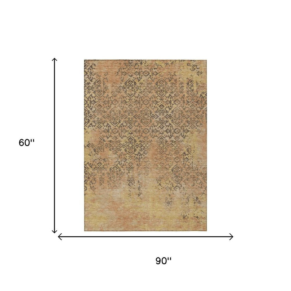 5' X 8' Copper And Orange Abstract Washable Indoor Outdoor Area Rug HomeRoots