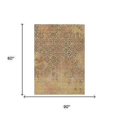 5' X 8' Copper And Orange Abstract Washable Indoor Outdoor Area Rug HomeRoots