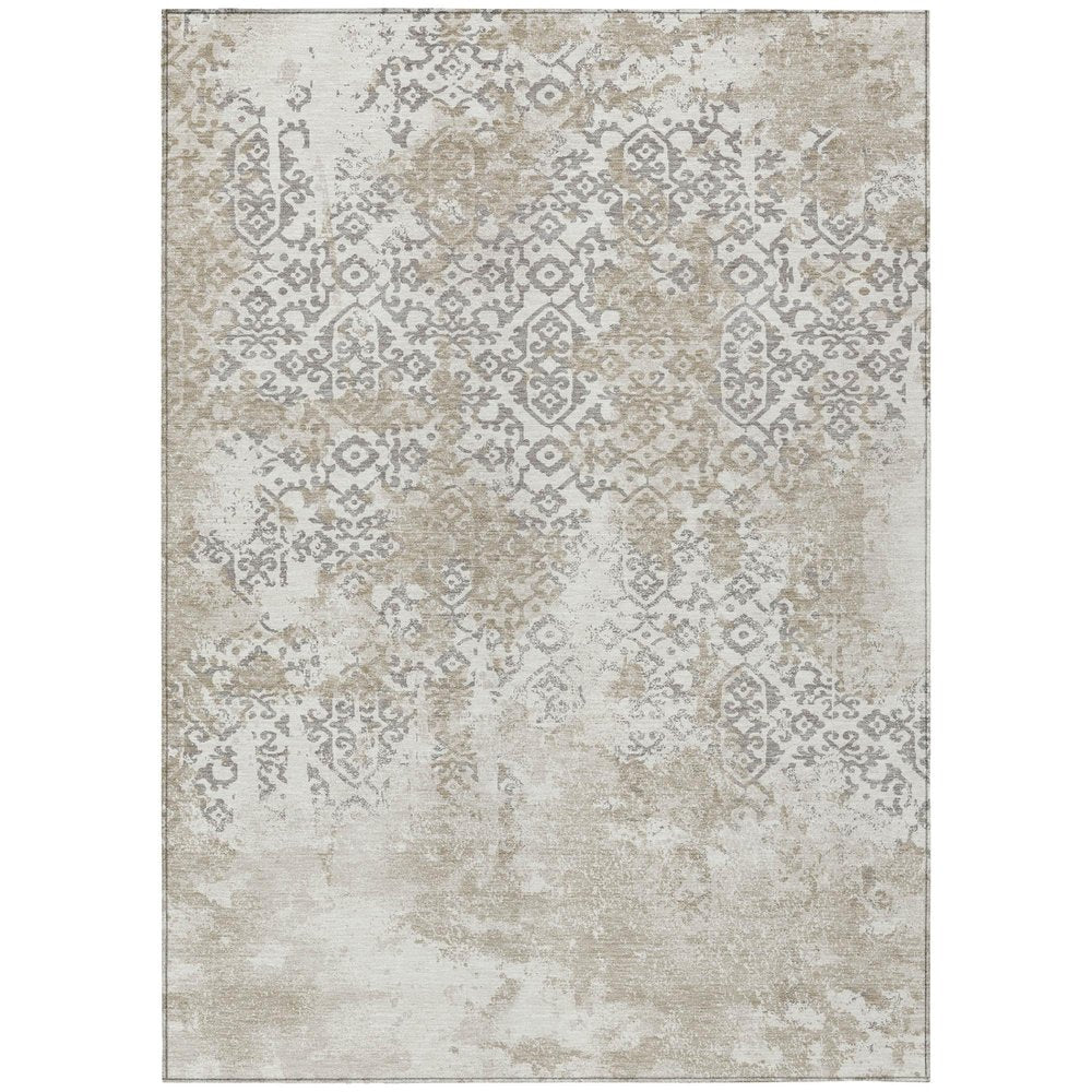 5' X 8' Ivory And Silver Abstract Washable Indoor Outdoor Area Rug HomeRoots