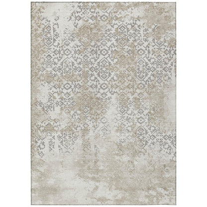 5' X 8' Ivory And Silver Abstract Washable Indoor Outdoor Area Rug HomeRoots