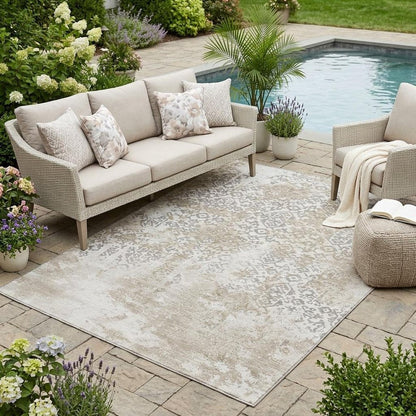 5' X 8' Ivory And Silver Abstract Washable Indoor Outdoor Area Rug HomeRoots