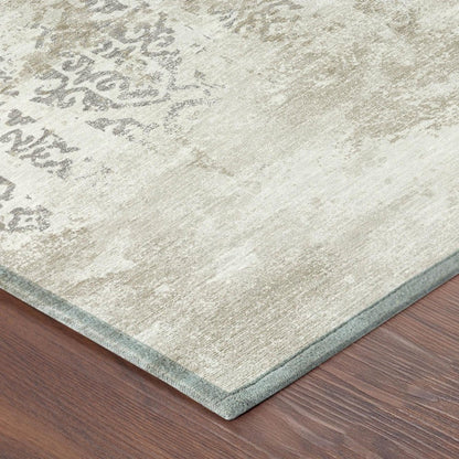 8' Ivory And Silver Round Abstract Washable Indoor Outdoor Area Rug HomeRoots