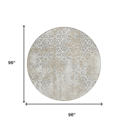 8' Ivory And Silver Round Abstract Washable Indoor Outdoor Area Rug HomeRoots