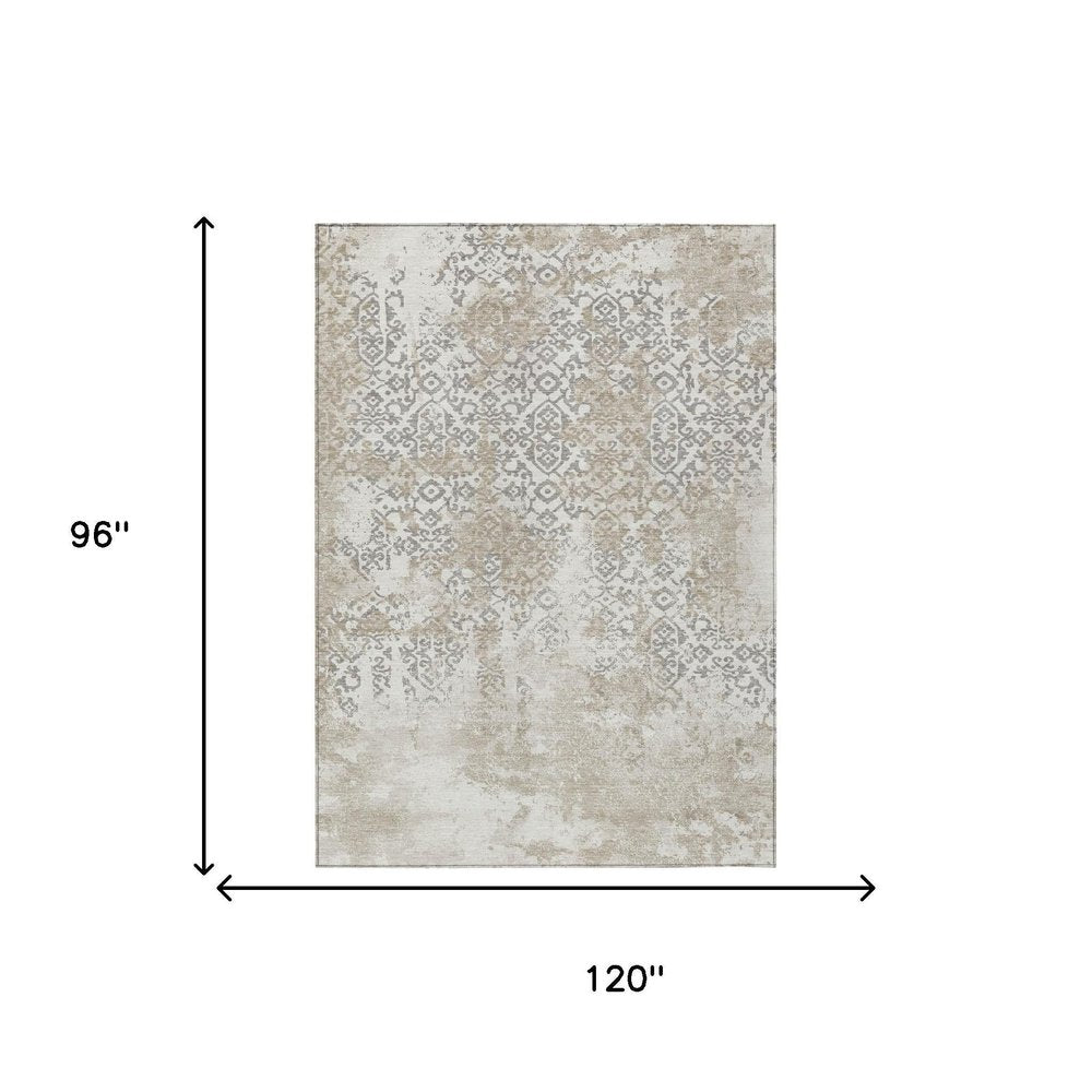 8' X 10' Ivory And Silver Abstract Washable Indoor Outdoor Area Rug — view 4