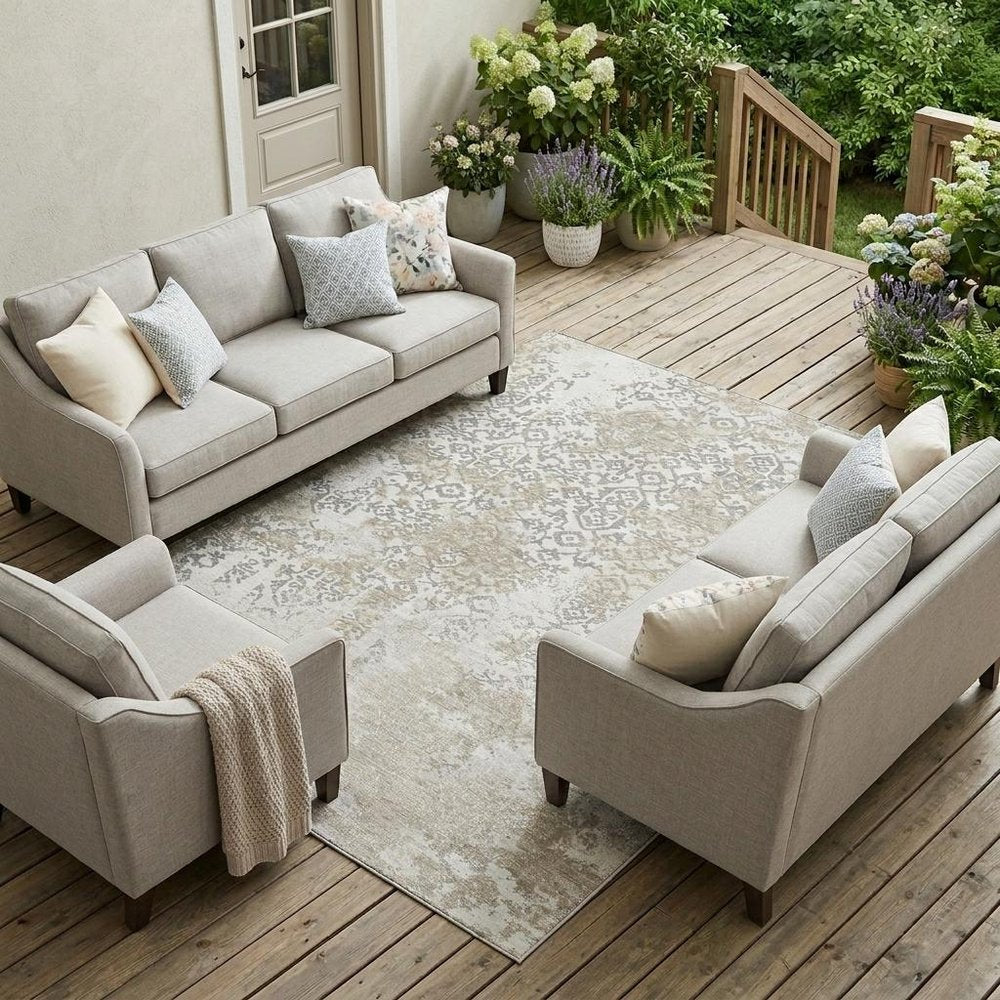 8' X 10' Ivory And Silver Abstract Washable Indoor Outdoor Area Rug — view 5