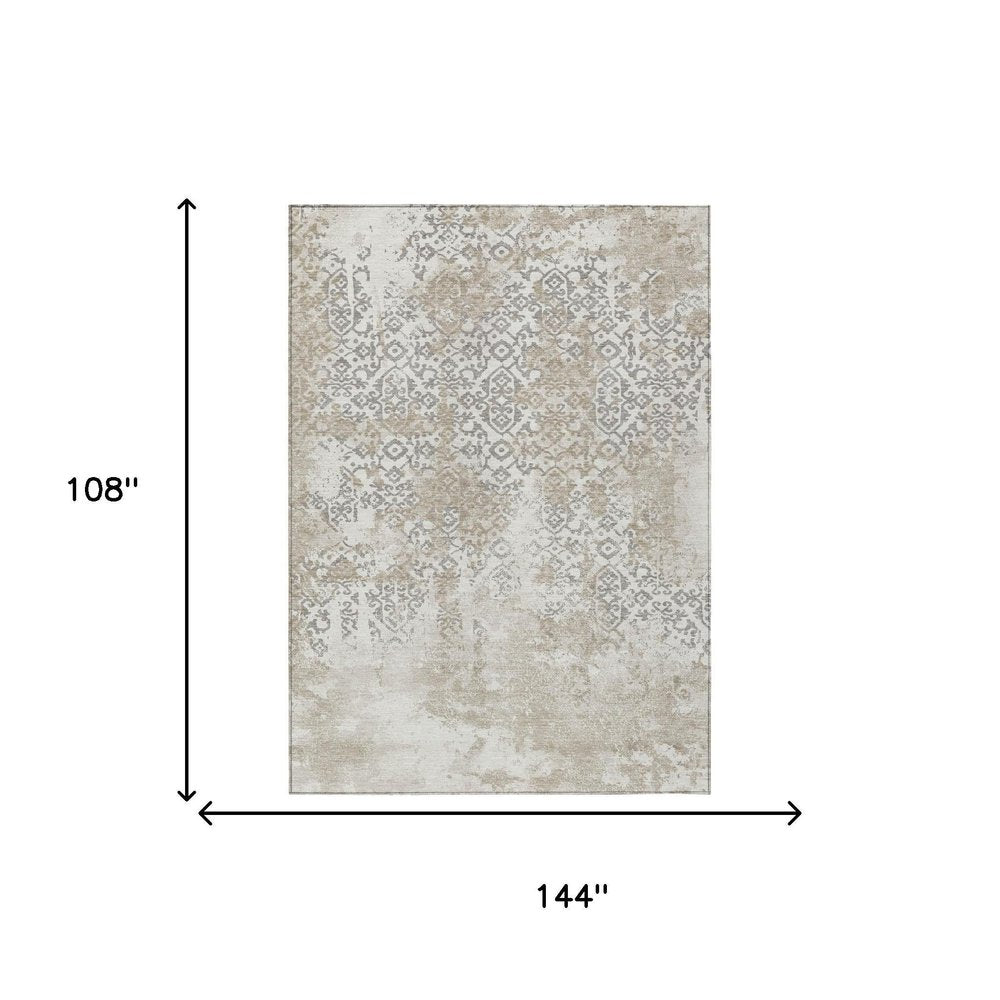 9' X 12' Ivory And Silver Abstract Washable Indoor Outdoor Area Rug — view 4