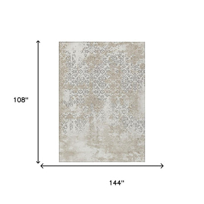9' X 12' Ivory And Silver Abstract Washable Indoor Outdoor Area Rug HomeRoots