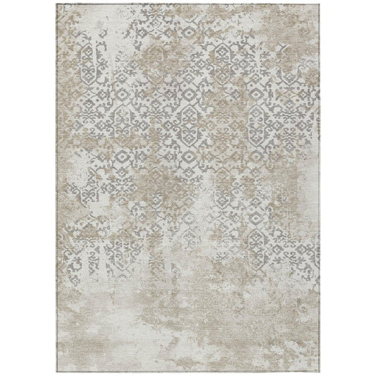 9' X 12' Ivory And Silver Abstract Washable Indoor Outdoor Area Rug