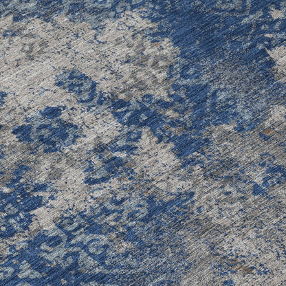 3' X 5' Navy Blue And Blue Abstract Washable Indoor Outdoor Area Rug HomeRoots