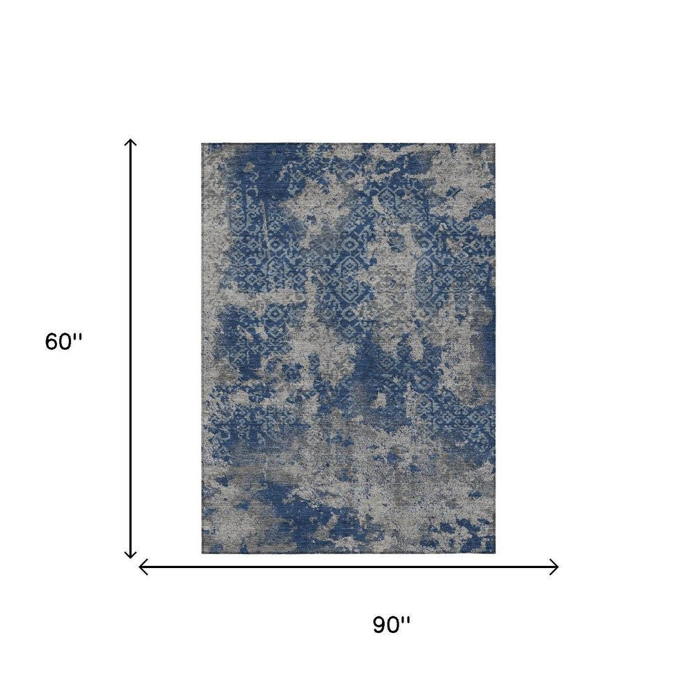 5' X 8' Navy Blue And Blue Abstract Washable Indoor Outdoor Area Rug — view 4