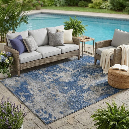 5' X 8' Navy Blue And Blue Abstract Washable Indoor Outdoor Area Rug HomeRoots