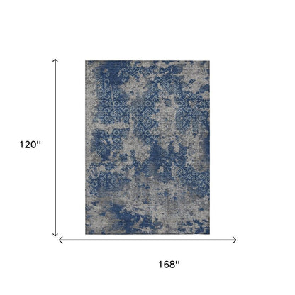 10' X 14' Navy Blue And Blue Abstract Washable Indoor Outdoor Area Rug HomeRoots