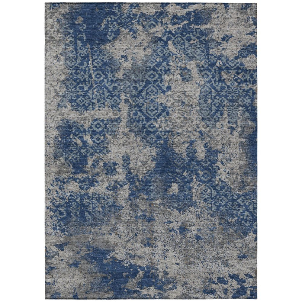 10' X 14' Navy Blue And Blue Abstract Washable Indoor Outdoor Area Rug — view 1