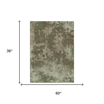 3' X 5' Olive Green And Green Abstract Washable Indoor Outdoor Area Rug HomeRoots