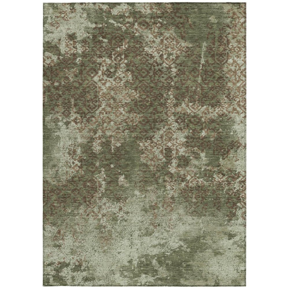 3' X 5' Olive Green And Green Abstract Washable Indoor Outdoor Area Rug