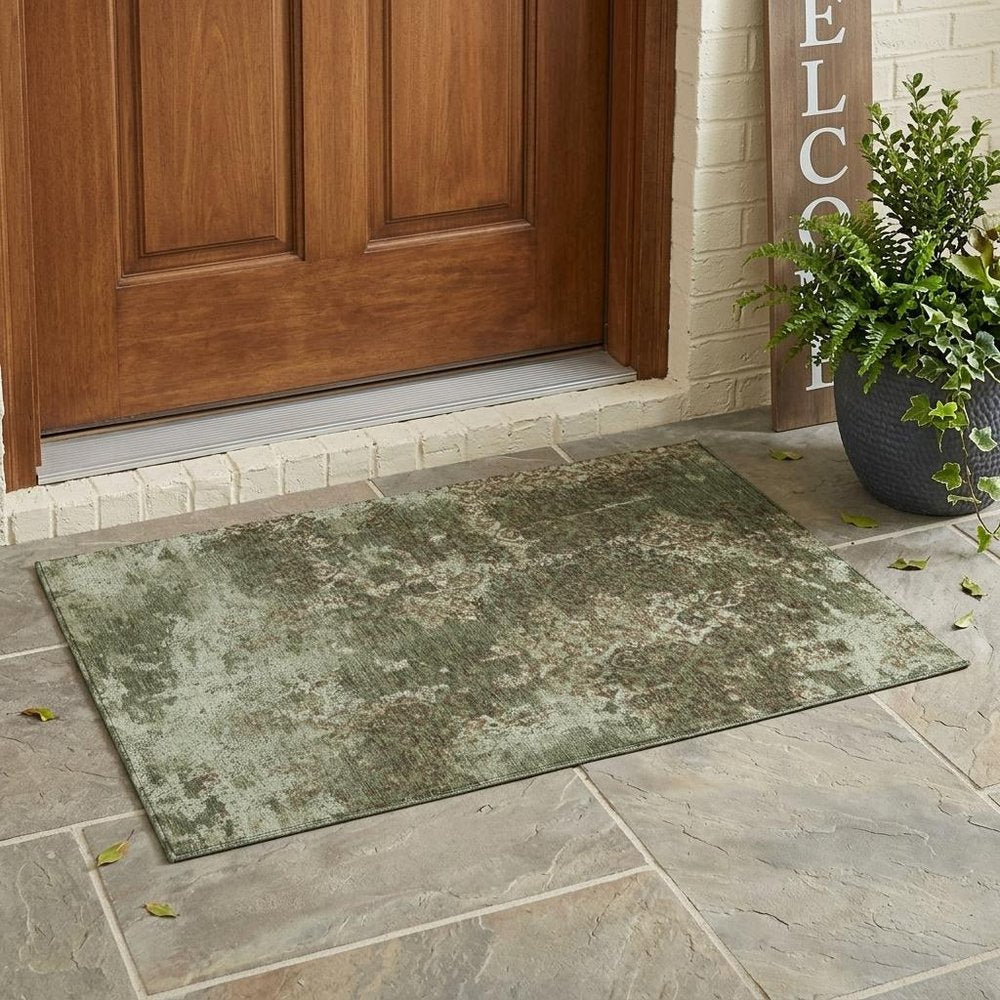 3' X 5' Olive Green And Green Abstract Washable Indoor Outdoor Area Rug — view 6