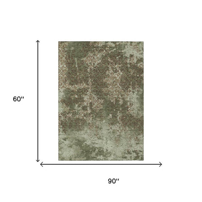 5' X 8' Olive Green And Green Abstract Washable Indoor Outdoor Area Rug HomeRoots
