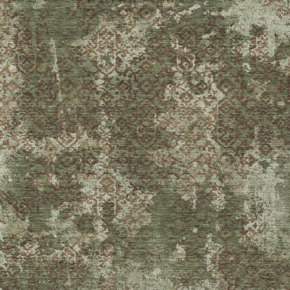 5' X 8' Olive Green And Green Abstract Washable Indoor Outdoor Area Rug