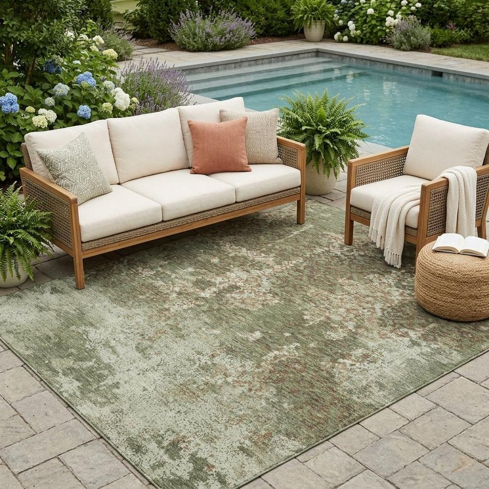 5' X 8' Olive Green And Green Abstract Washable Indoor Outdoor Area Rug — view 5