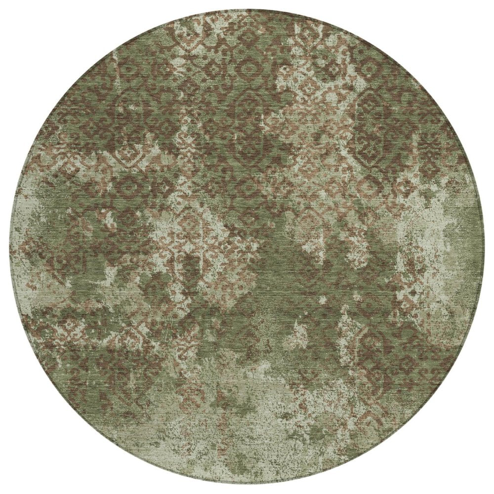 8' Olive Green And Green Round Abstract Washable Indoor Outdoor Area Rug HomeRoots
