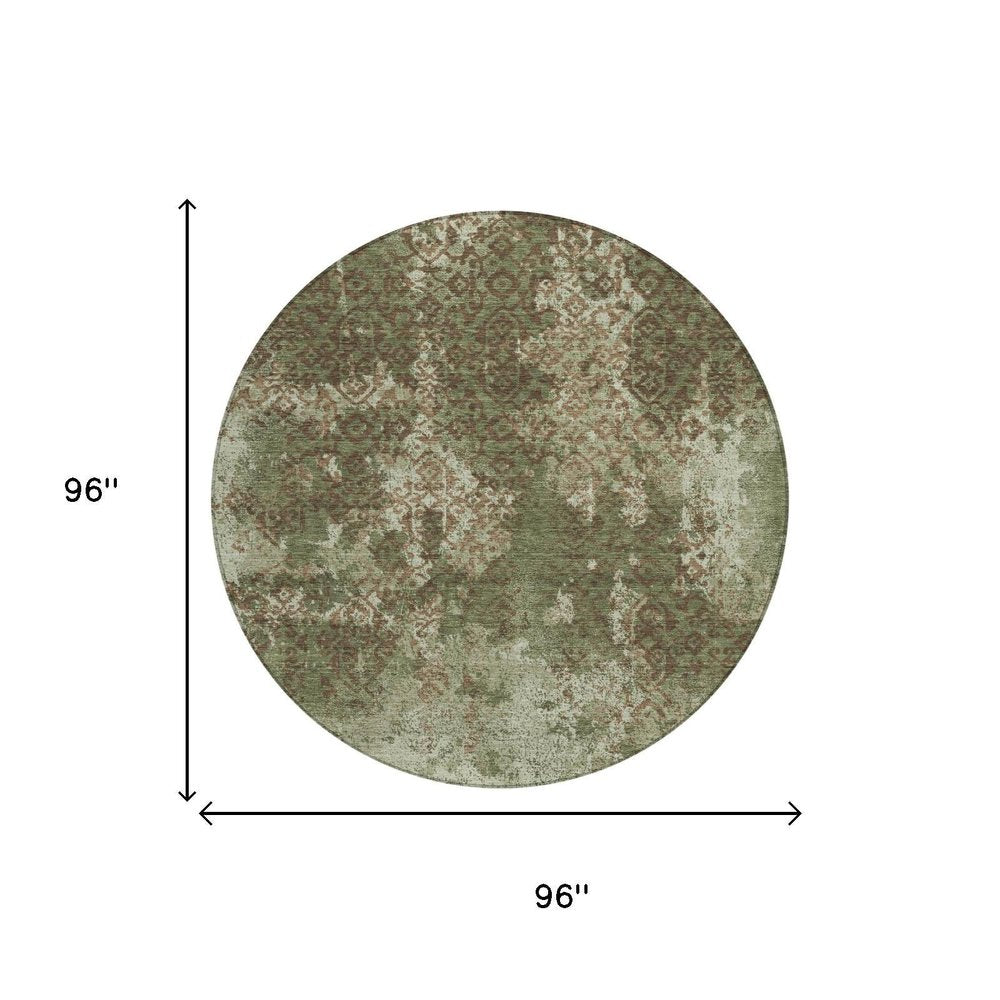8' Olive Green And Green Round Abstract Washable Indoor Outdoor Area Rug HomeRoots