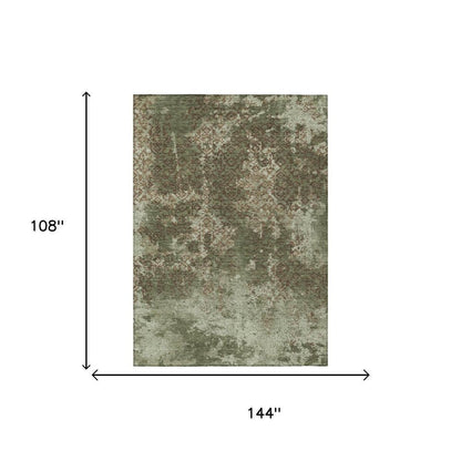 9' X 12' Olive Green And Green Abstract Washable Indoor Outdoor Area Rug