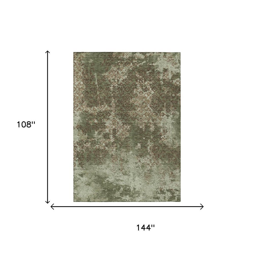 9' X 12' Olive Green And Green Abstract Washable Indoor Outdoor Area Rug HomeRoots