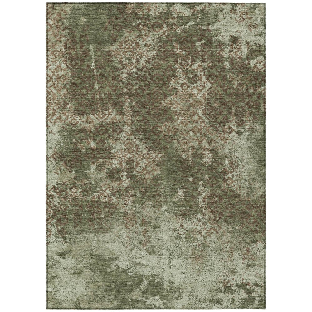 9' X 12' Olive Green And Green Abstract Washable Indoor Outdoor Area Rug — view 1